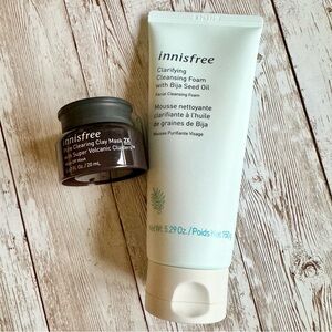 Innisfree Clarifying Cleansing Foam with Bija Seed Oil Pore Clay Mask w Volcanic